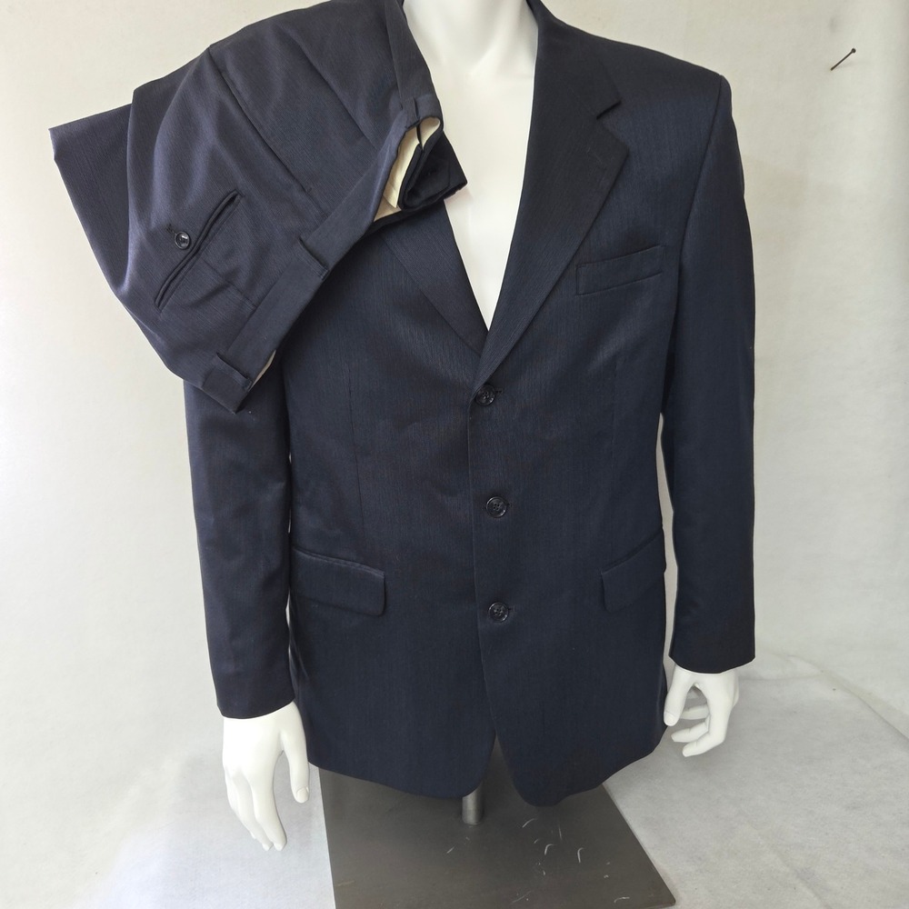 Paulo Solari Suit Men 42R 33x29 Navy Blue Wool Silk Athletic Fit 3-Button Cuffed